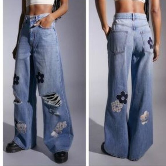 BDG Wide Leg Skater Jean Womens 27 Blue Urban Outfitters Baggy Daisy Distressed - Picture 1 of 15